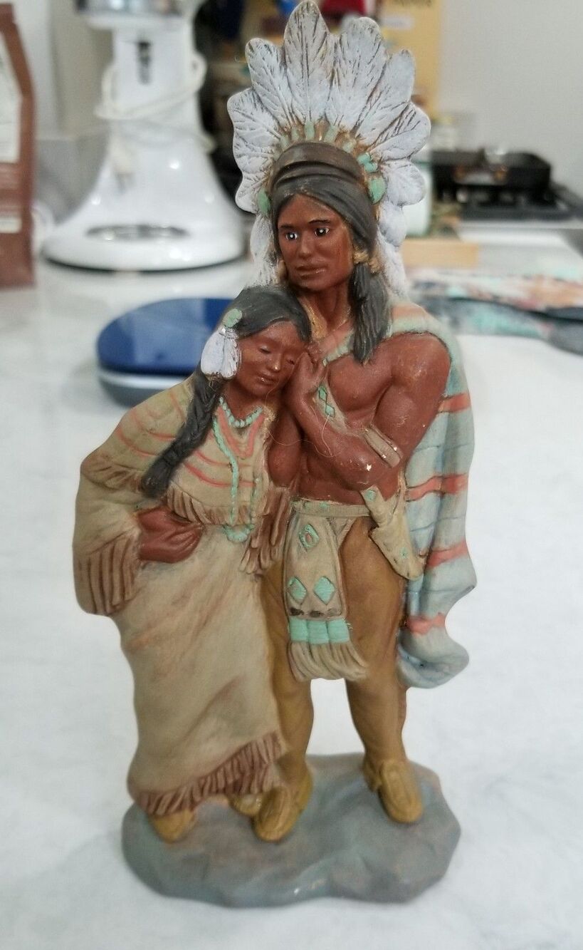 Vintage Native American Figurine Hand Painted Folk Art Artist Signed
